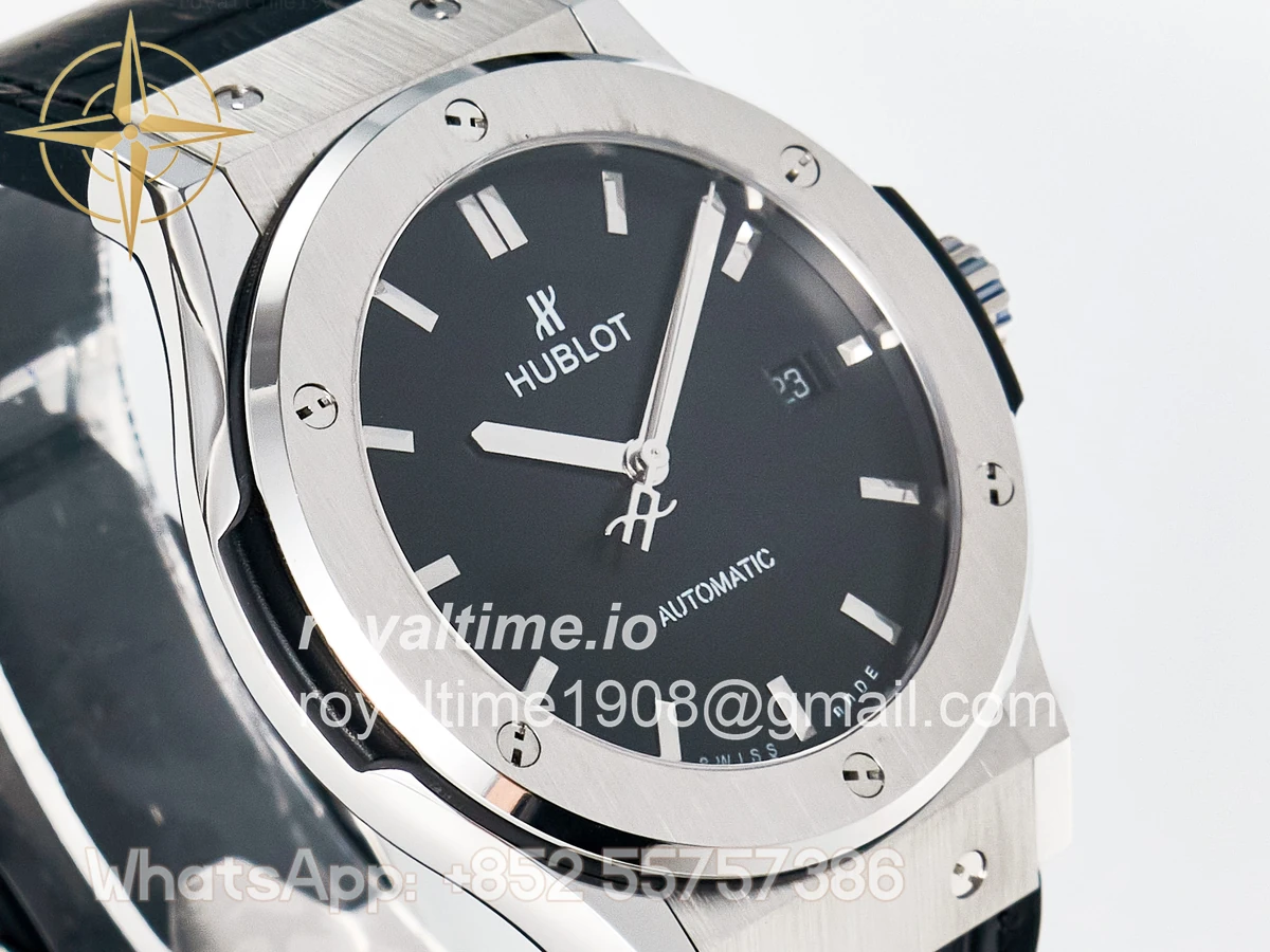 Hublot Classic Fusion Bang 42mm HBF Black Dial on Black Leather Strap A2892 - Image 3