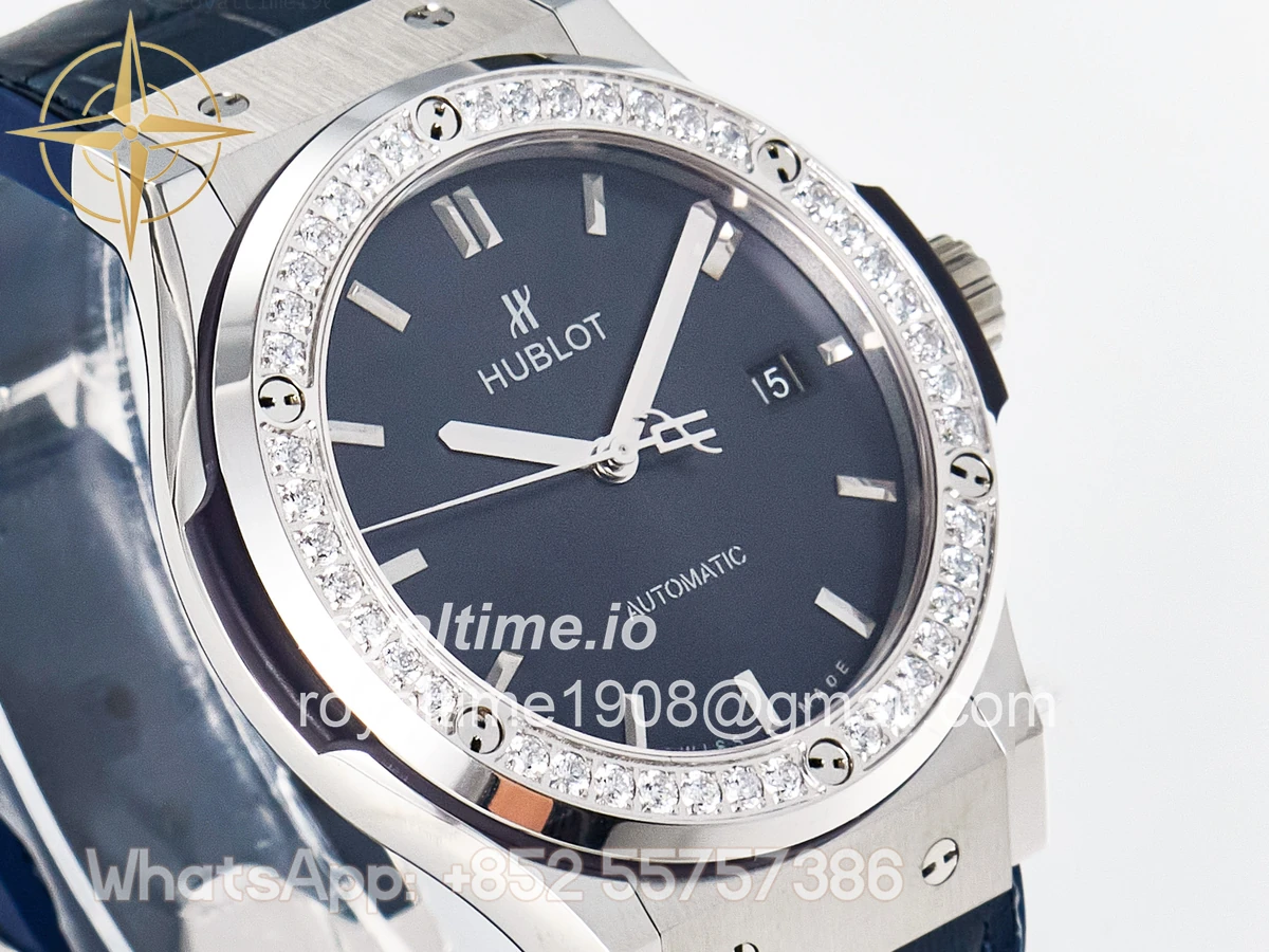 Hublot Classic Fusion Bang 42mm HBF Blue Dial Diamonds Bezel on Blue Leather Strap A2892 - Image 3