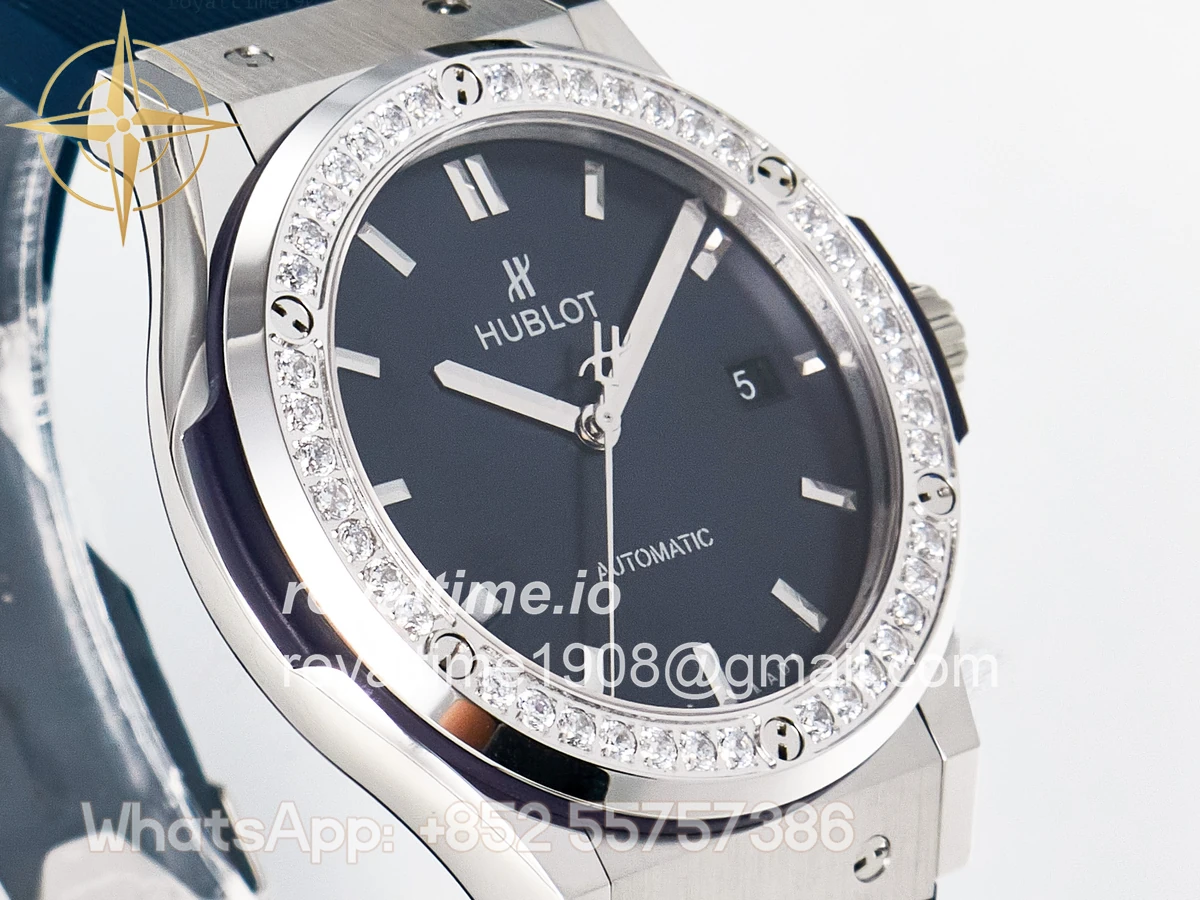 Hublot Classic Fusion Bang 42mm HBF Blue Dial Diamonds Bezel on Blue Rubber Strap A2892 - Image 3