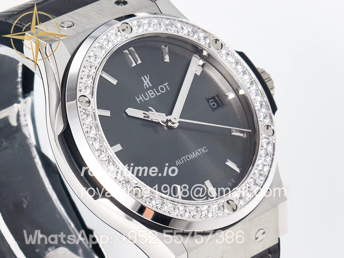 Hublot Classic Fusion Bang 42mm HBF Gray Dial Diamonds Bezel on Gray Leather Strap A2892 - Image 3