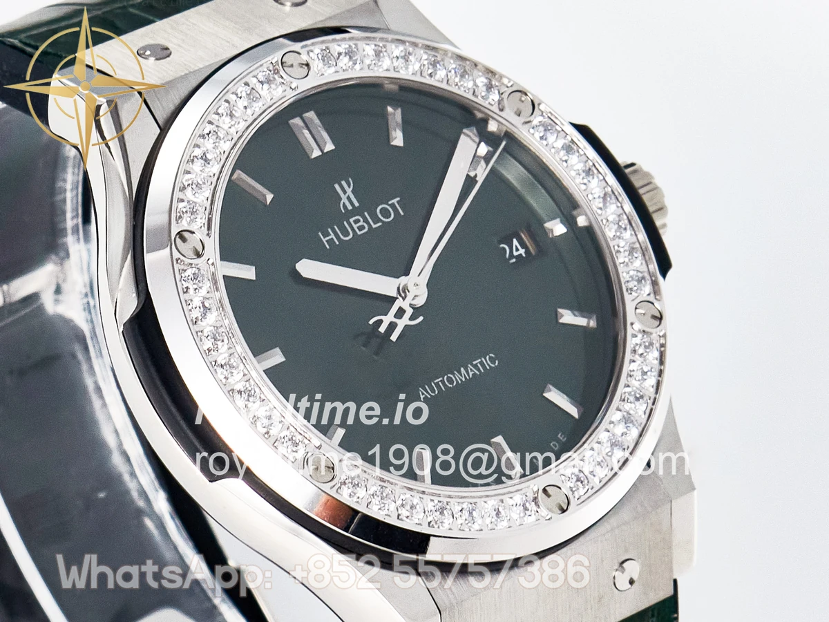 Hublot Classic Fusion Bang 42mm HBF Green Dial Diamonds Bezel on Green Leather Strap A2892 - Image 3