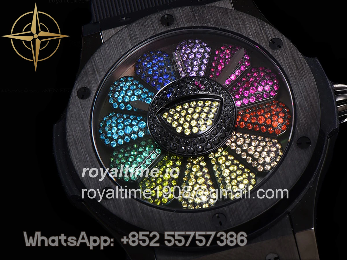 Hublot Classic Fusion Takashi Murakami 45mm Sunflower Dial in DLC on Rubber Strap - Image 3
