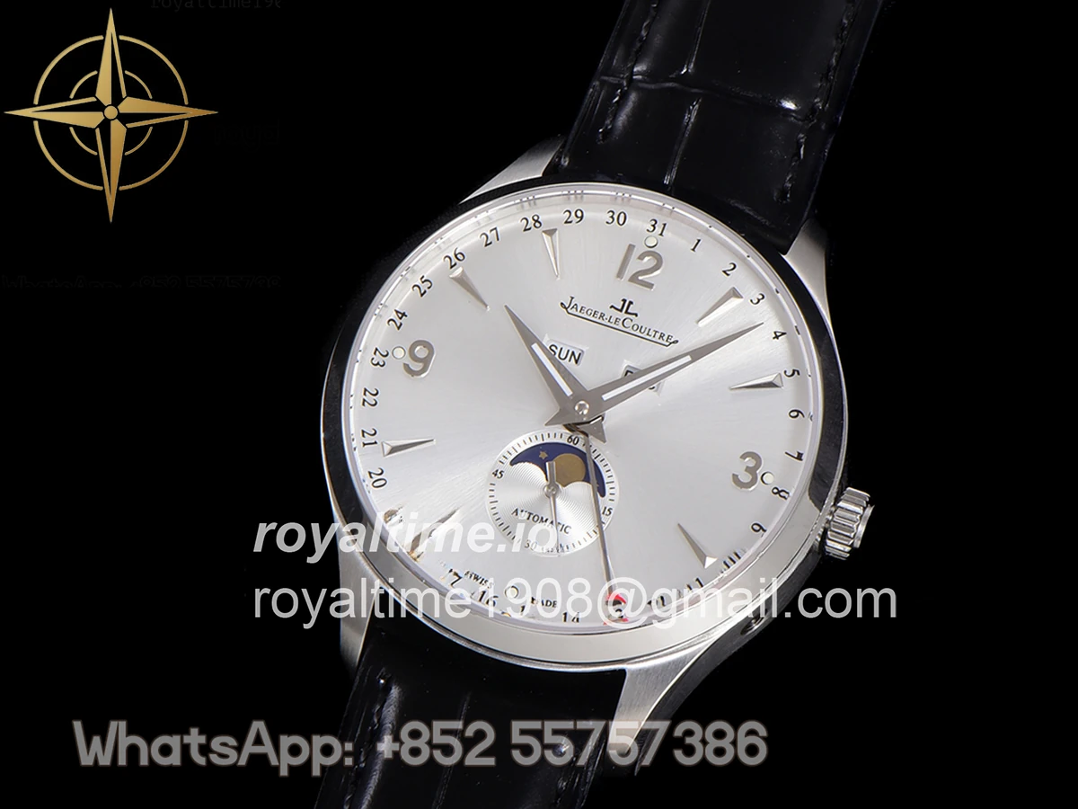 Jaeger-LeCoultre Master Calendar Silver Dial in Steel on Black Leather Strap - Image 3