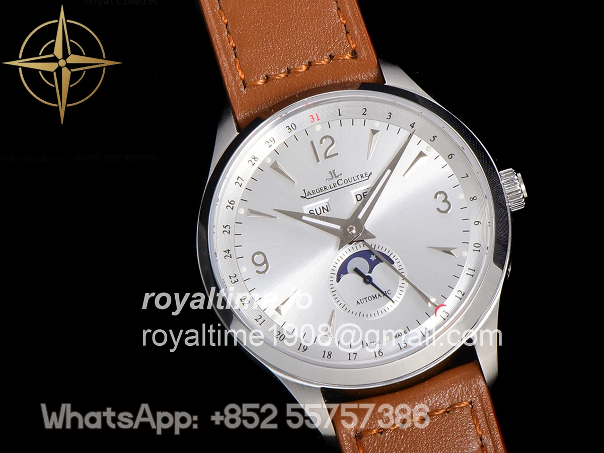 Jaeger-LeCoultre Master Calendar Silver Dial in Steel on Brown Leather Strap - Image 3