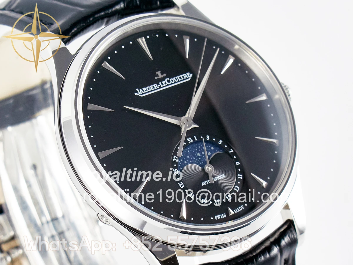 Jaeger-LeCoultre Master Ultra Thin Moon 1368420 SS Z+F Black Dial on Black Leather Strap SA925 - Image 3