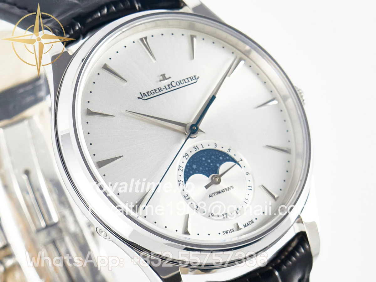 Jaeger-LeCoultre Master Ultra Thin Moon 1368420 SS Z+F White Dial on Black Leather Strap SA925 - Image 3