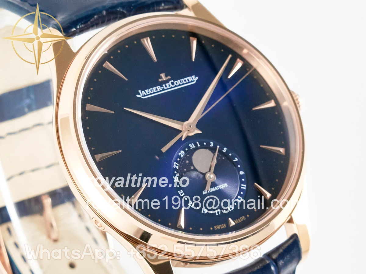 Jaeger-LeCoultre Master Ultra Thin Moon RG Z+F Blue Dial on Blue Leather Strap SA925 - Image 3