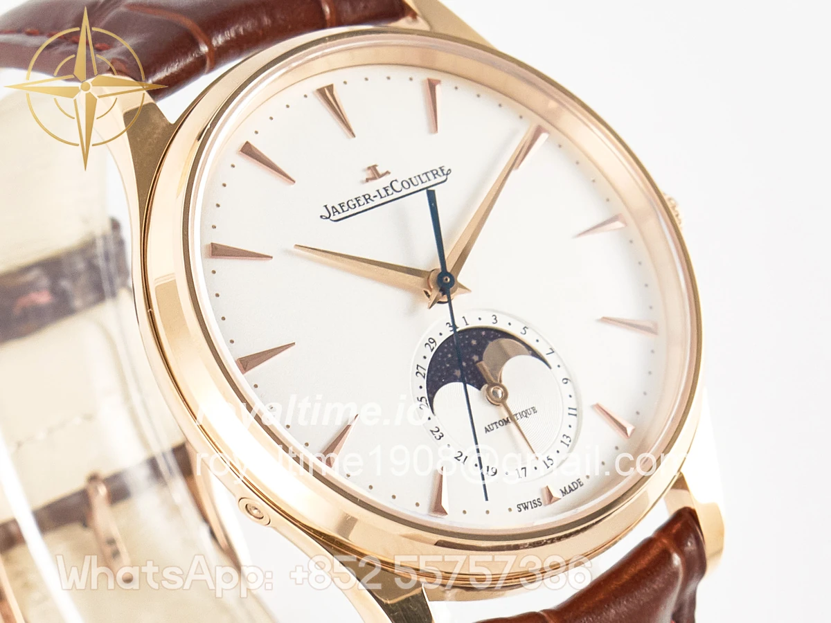 Jaeger-LeCoultre Master Ultra Thin Moon RG Z+F White Dial on Brown Leather Strap A925 - Image 3