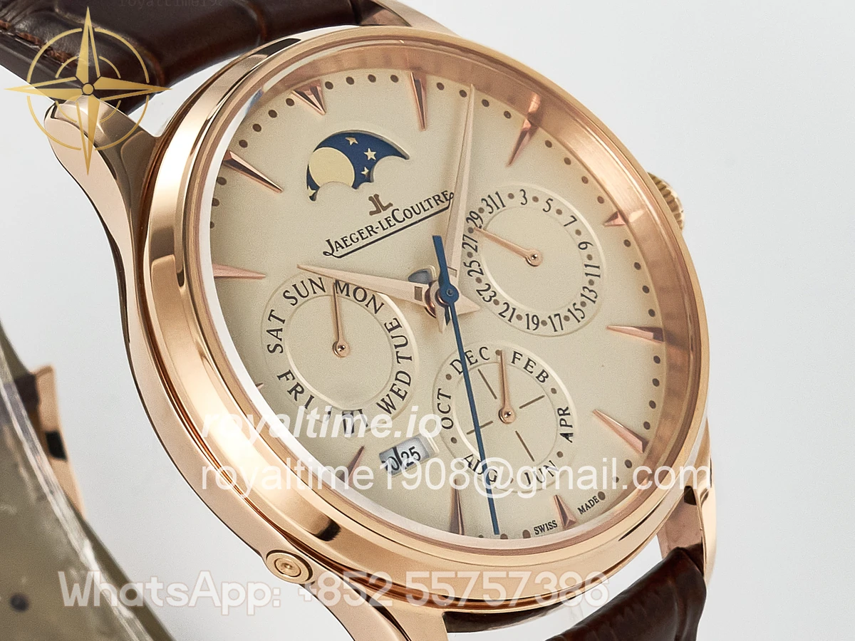 Jaeger-LeCoultre Master Ultra Thin Perpetual Calendar RG V9F Cream Dial on Brown Leather Strap A868 V2 - Image 3