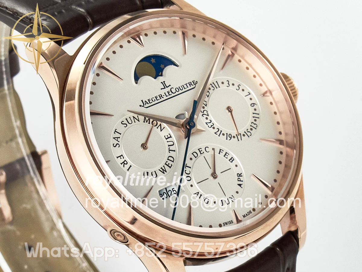 Jaeger-LeCoultre Master Ultra Thin Perpetual Calendar RG V9F White Dial on Brown Leather Strap A868 V2 - Image 3