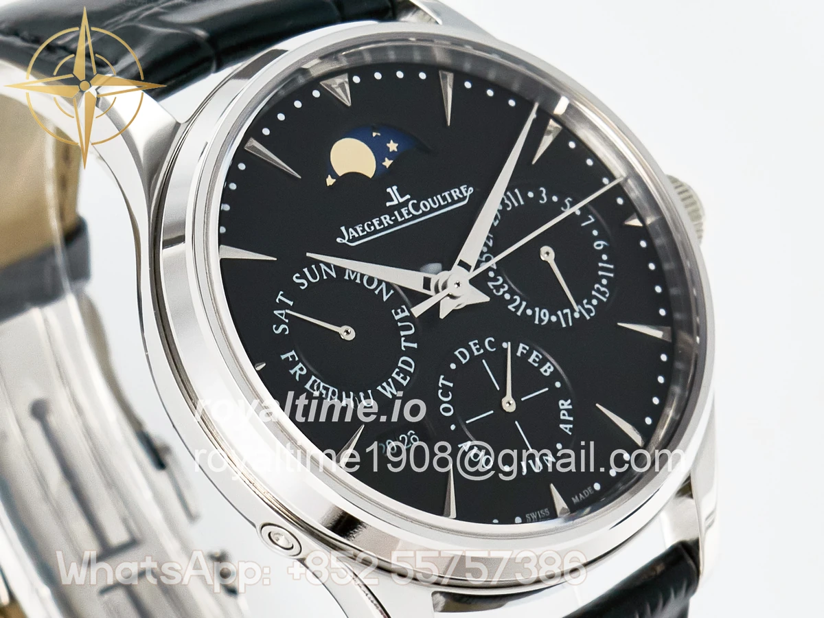 Jaeger-LeCoultre Master Ultra Thin Perpetual Calendar SS V9F Black Dial on Black Leather Strap A868 V2 - Image 3