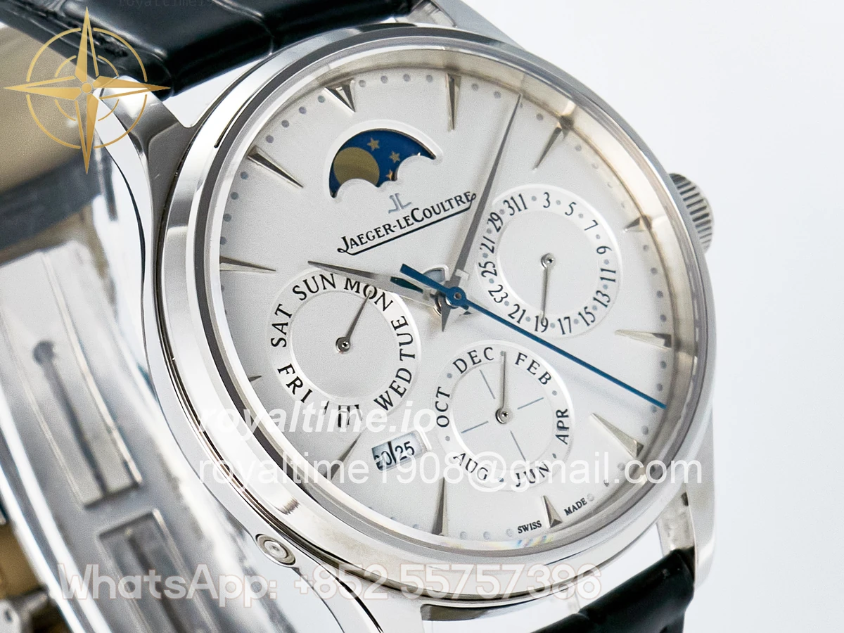 Jaeger-LeCoultre Master Ultra Thin Perpetual Calendar SS V9F White Dial on Black Leather Strap A868 V2 - Image 3