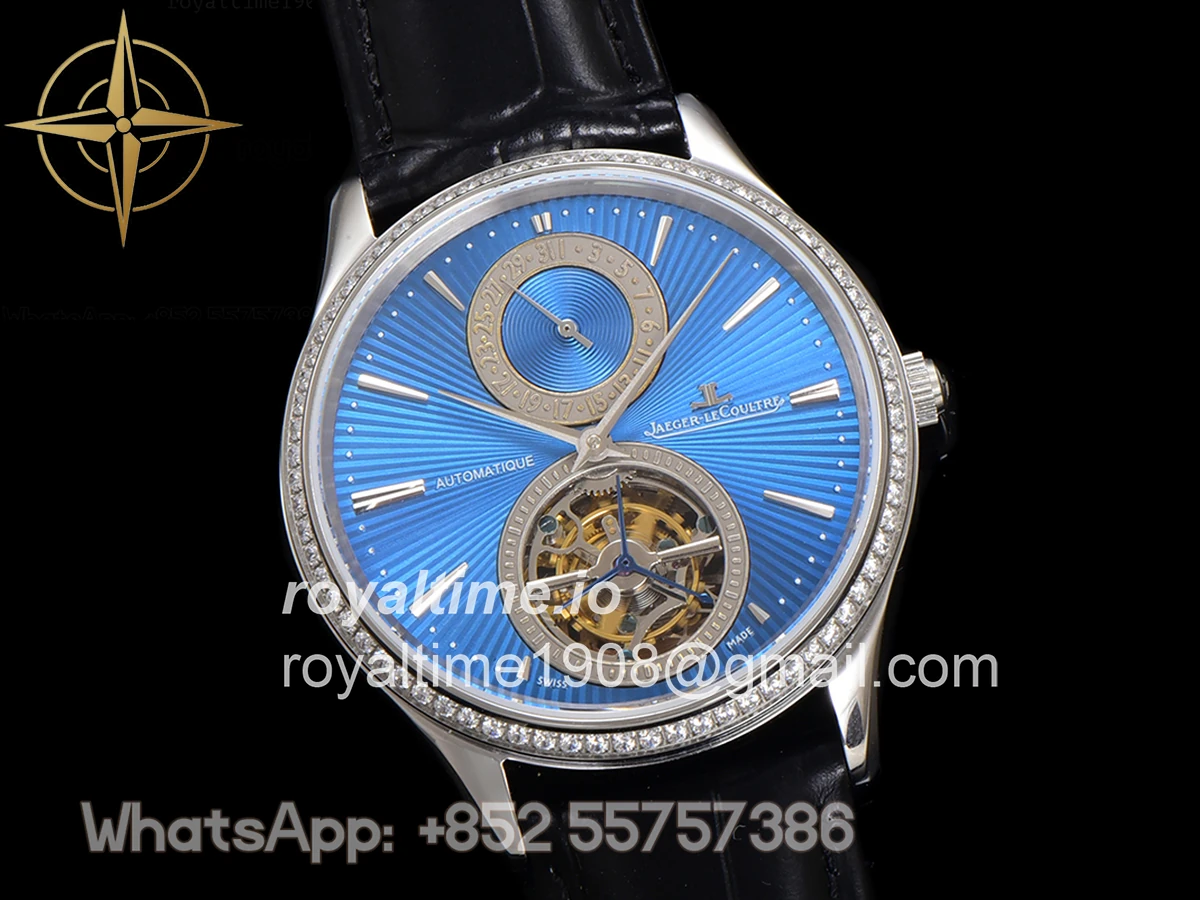 Jaeger-LeCoultre Master Ultra Thin Tourbillon Blue Dial with Diamond Bezel in White Gold - Image 3