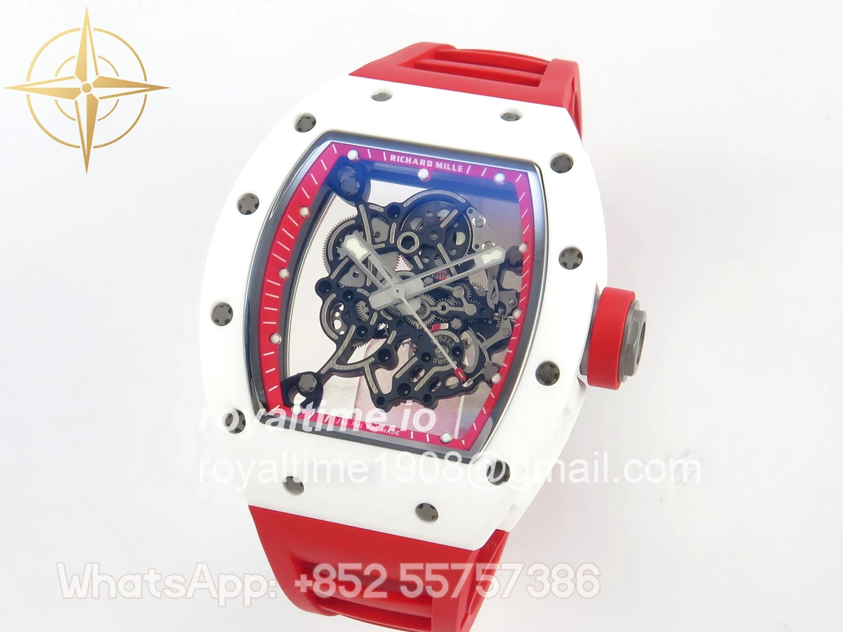 Richard Mille RM055 White Ceramic APSF Red Skeleton Dial on Red Rubber Strap RMUL2 - Image 3