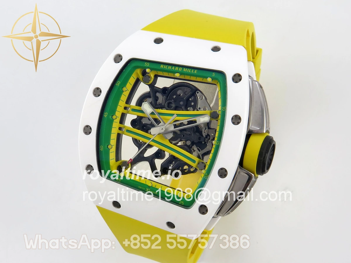 Richard Mille RM061 White Ceramic APSF Yellow/Green Skeleton Dial on Yellow Rubber Strap RMUL2 - Image 3