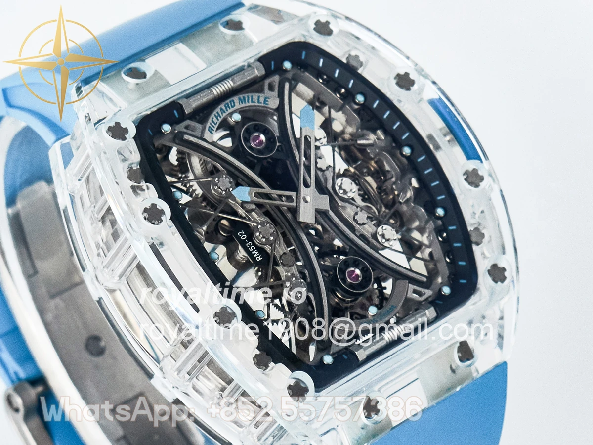 Richard Mille RM53-02 Transparent Tourbillon RMF Skeleton Dial on Blue Rubber Strap - Image 3