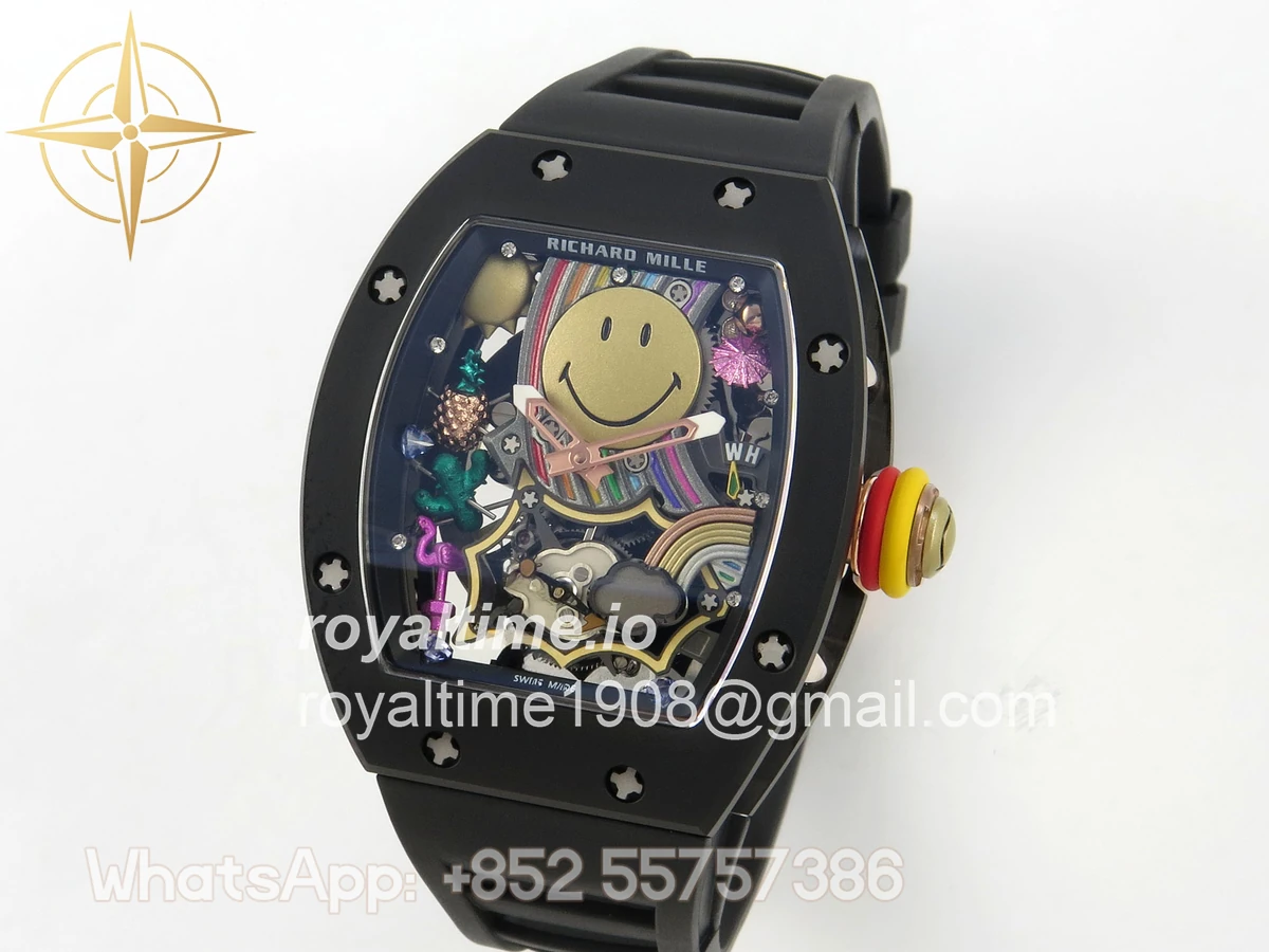 Richard Mille RM88 Tourbillon Smiley Black Ceramic RMF on Black Rubber Strap - Image 3