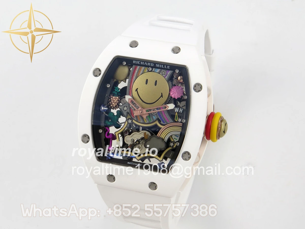 Richard Mille RM88 Tourbillon Smiley White Ceramic RMF on White Rubber Strap - Image 3