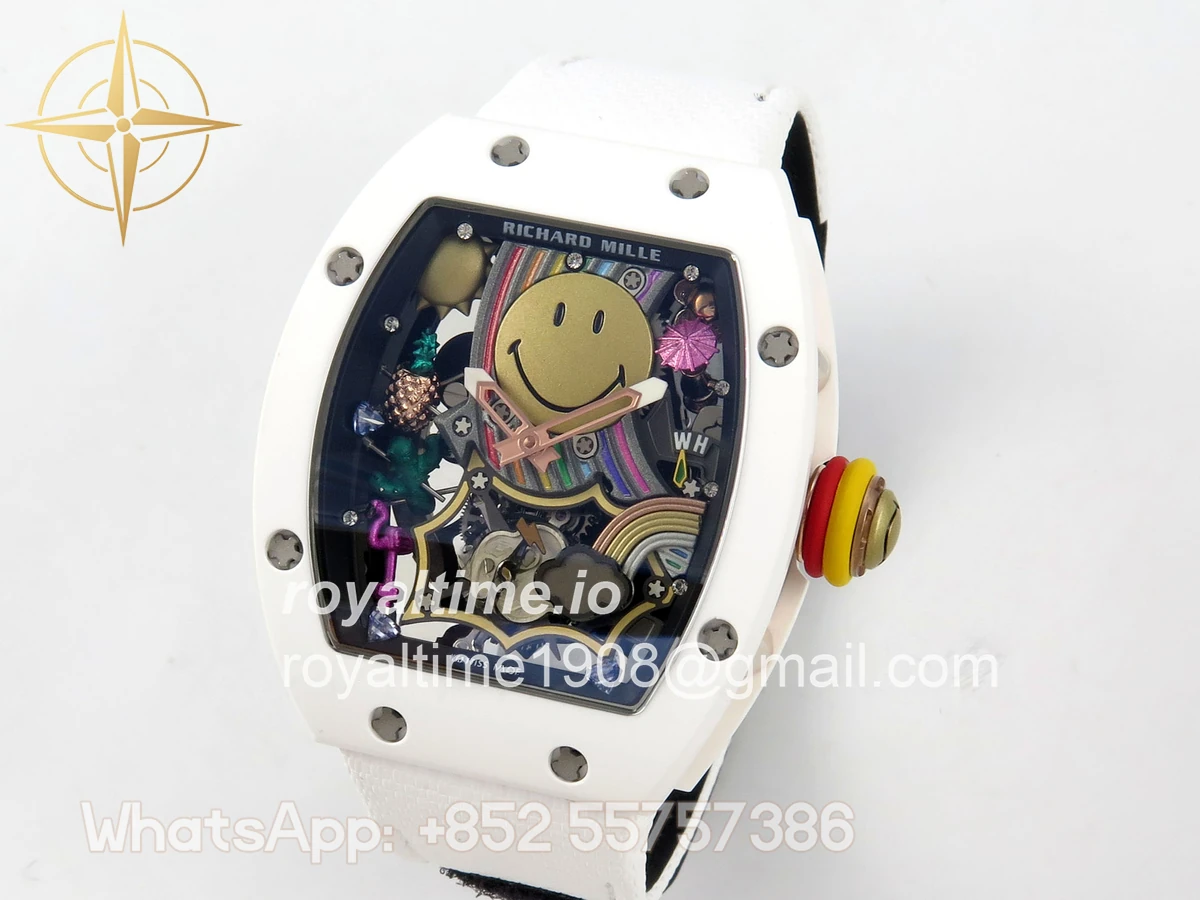 Richard Mille RM88 Tourbillon Smiley White Ceramic RMF on White Velcro Strap - Image 3