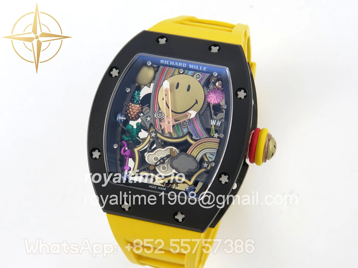 Richard Mille RM88 Tourbillon Smiley White Ceramic RMF on Yellow Rubber Strap - Image 3