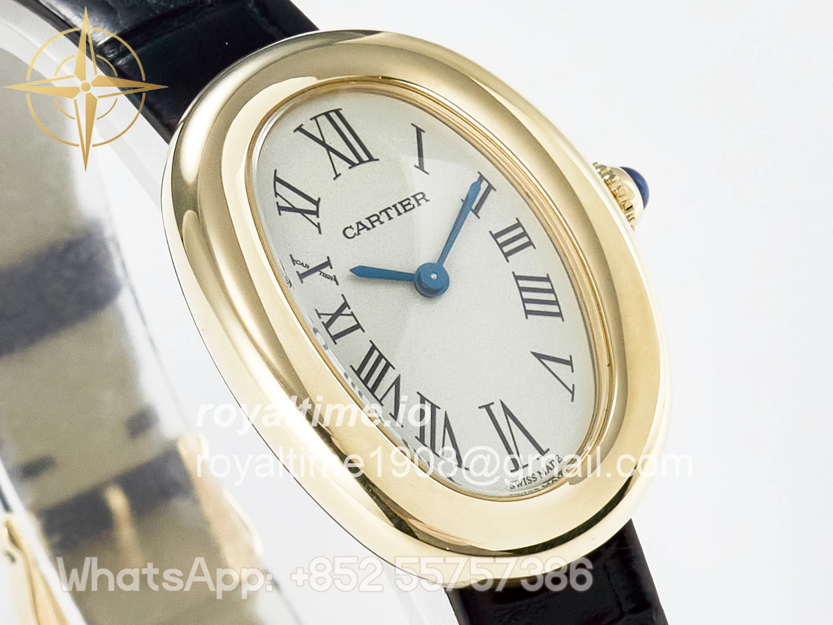 Cartier Baignoire De Cartier YG DRF Silver Dial on Black Leather Strap Swiss Quartz - Image 3