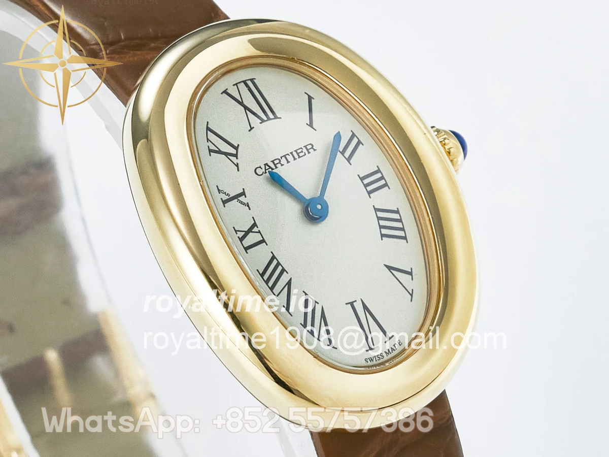 Cartier Baignoire De Cartier YG DRF Silver Dial on Brown Leather Strap Swiss Quartz - Image 3