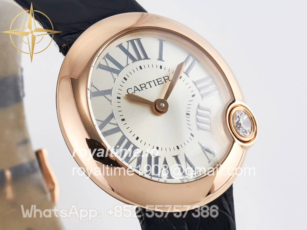 Cartier Ballon Blanc De Cartier 30mm RG DRF Silvered Texture Dial on Black Leather Strap Ronda Quartz - Image 3