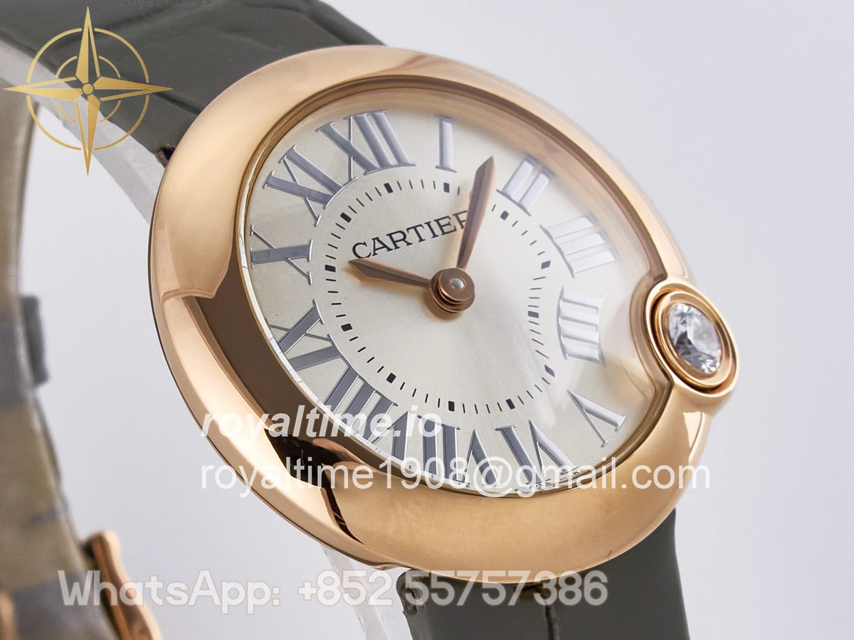Cartier Ballon Blanc De Cartier 30mm RG DRF Silvered Texture Dial on Green Leather Strap Ronda Quartz - Image 3