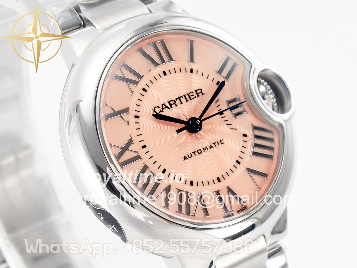 Cartier Ballon Bleu 33mm SS AF Pink Dial on SS Bracelet SEIKO NH05A - Image 3