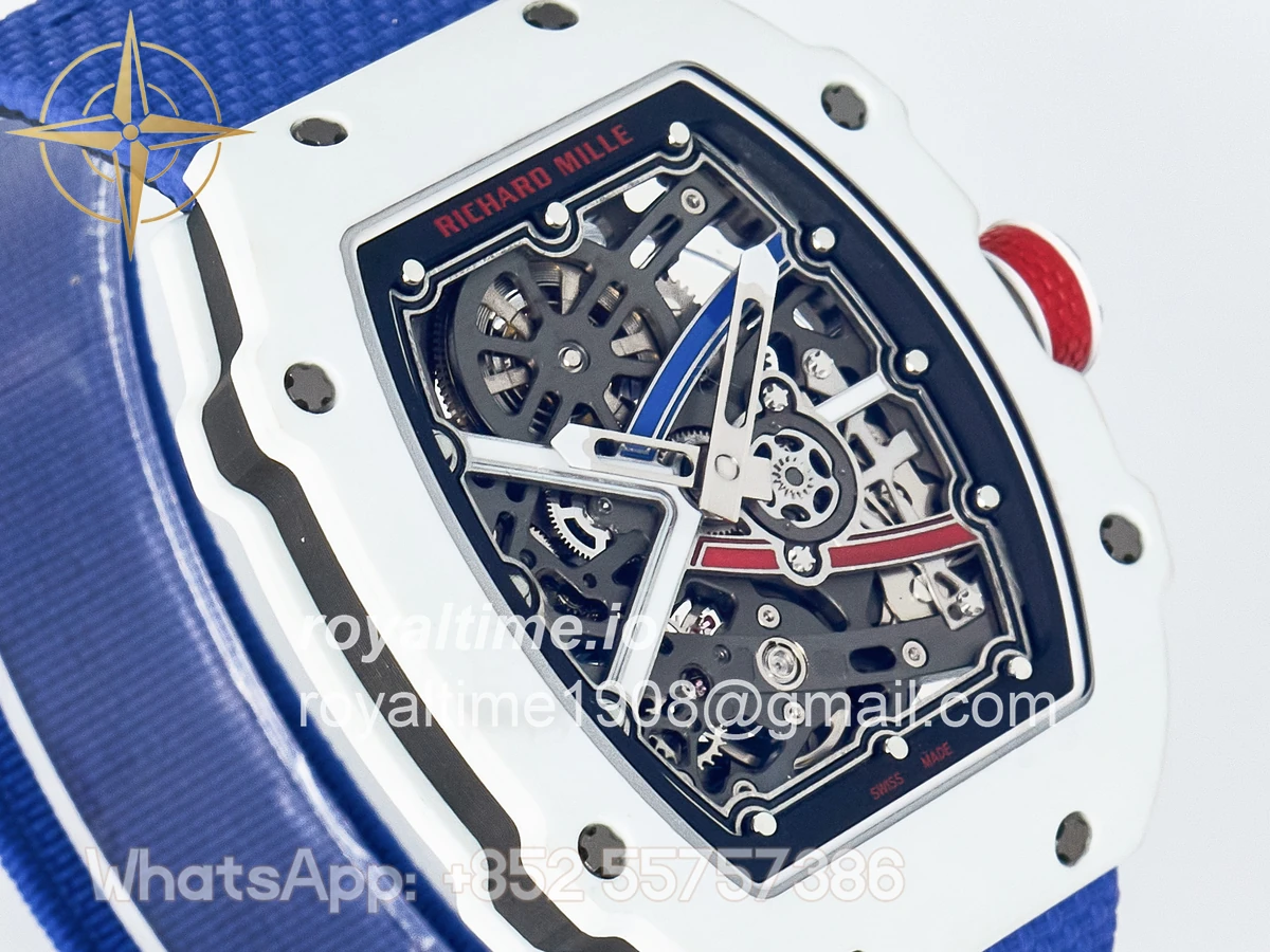 Richard Mille Custom Made RM67-02 White NTPT France Dial on Blue Nylon strap CRMA7 - Image 3