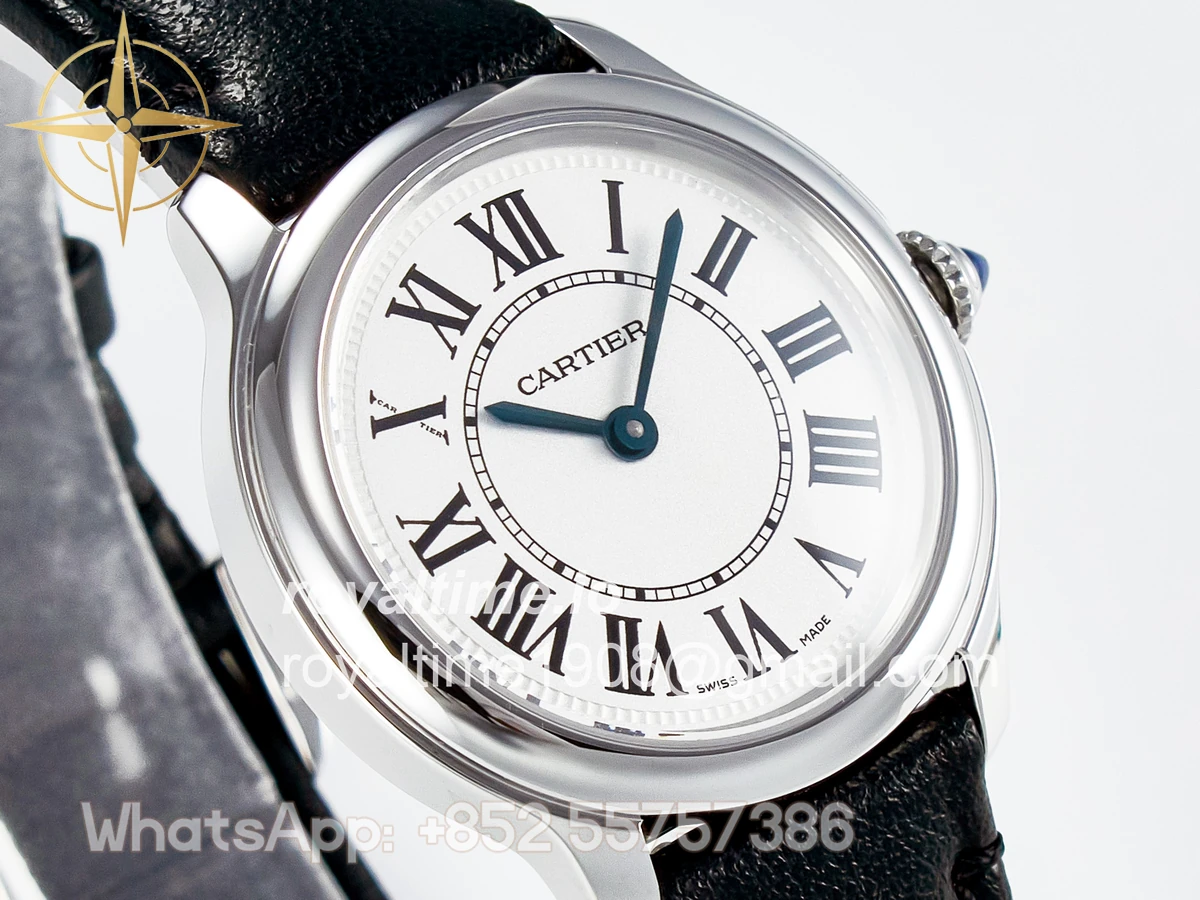 Cartier Ronde De Cartier 29mm DRF Sandblasted Silver-Plated White Dial on Black Leather Strap Ronda Quartz - Image 3