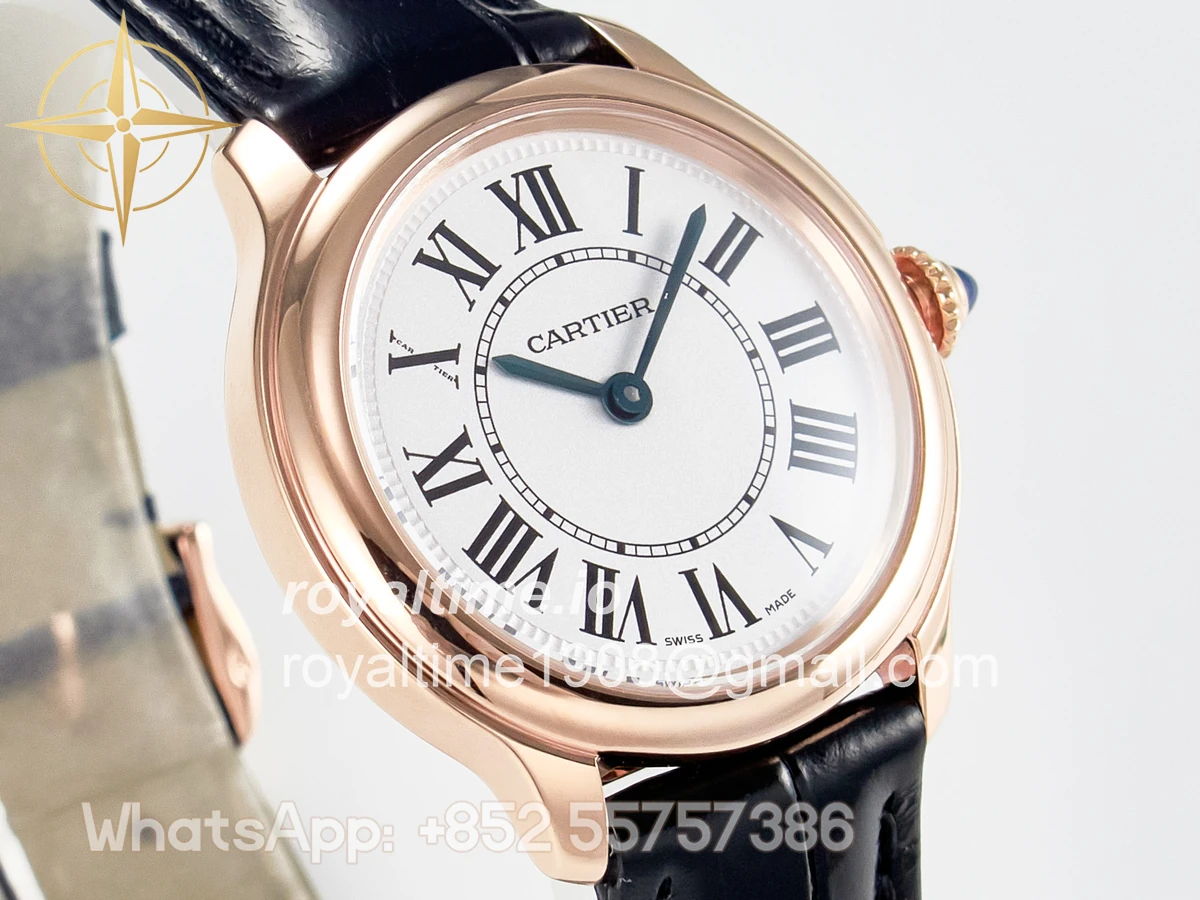 Cartier Ronde De Cartier 29mm RG DRF Sandblasted Silver-Plated White Dial on Black Leather Strap Ronda Quartz - Image 3