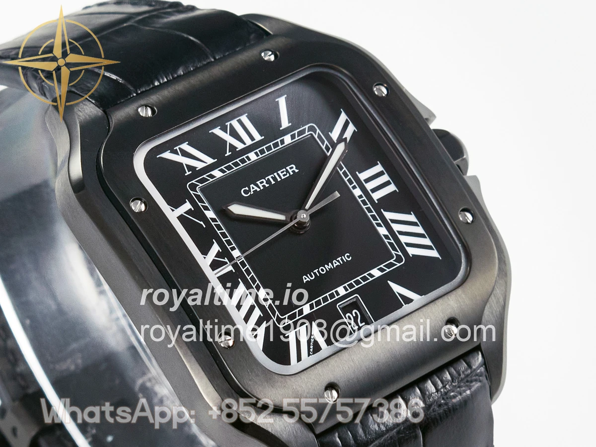 Cartier Santos de Cartier 40mm 2018 BVF Black Dial on Black Leather Strap MIYOTA 9015 - Image 3