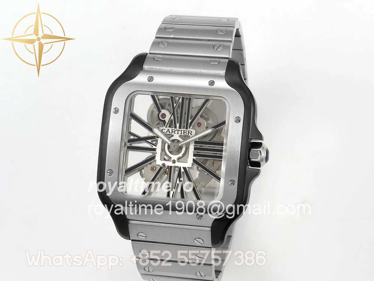 Cartier Santos de Cartier Skeleton PVD MLF Skeleton Black Skeleton Dial on SS SmartLink Bracelet 9611MC - Image 3
