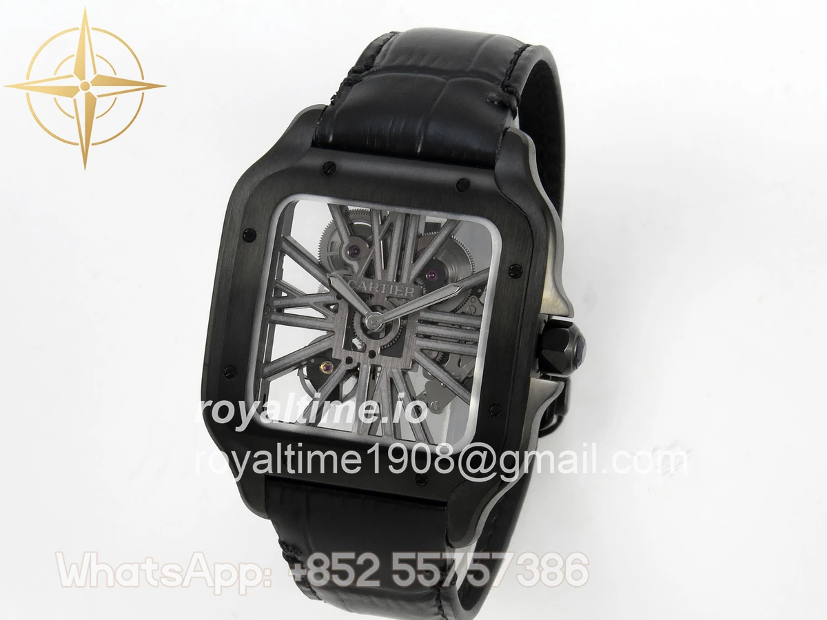 Cartier Santos de Cartier Skeleton PVD MLF Skeleton Dial on Black Leather Strap 9612MC - Image 3