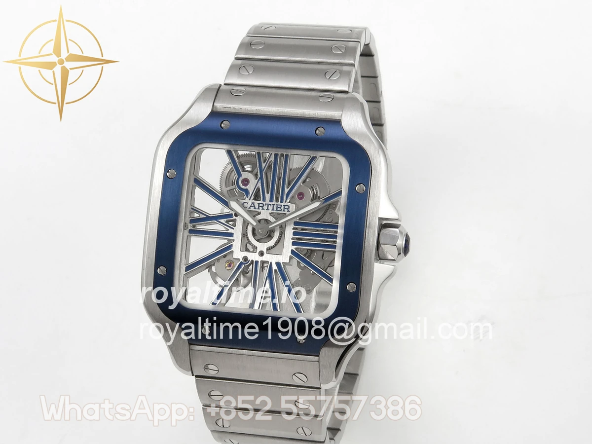 Cartier Santos de Cartier Skeleton SS MLF Skeleton Blue Skeleton Dial Blue Bezel on SS SmartLink Bracelet 9611MC - Image 3