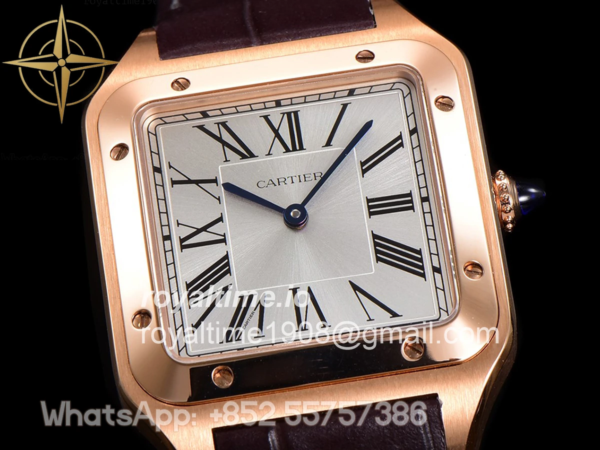 Cartier Santos-Dumont (Extra-Large) Silver Dial in Rose Gold on Purple Leather Strap Ref. WGSA0032 - Image 3