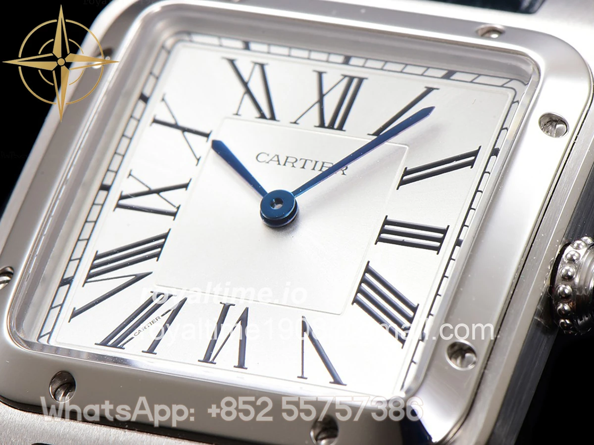 Cartier Santos-Dumont (Extra-Large) Silver Dial in Steel on Blue Leather Strap Ref. WSSA0032 - Image 3