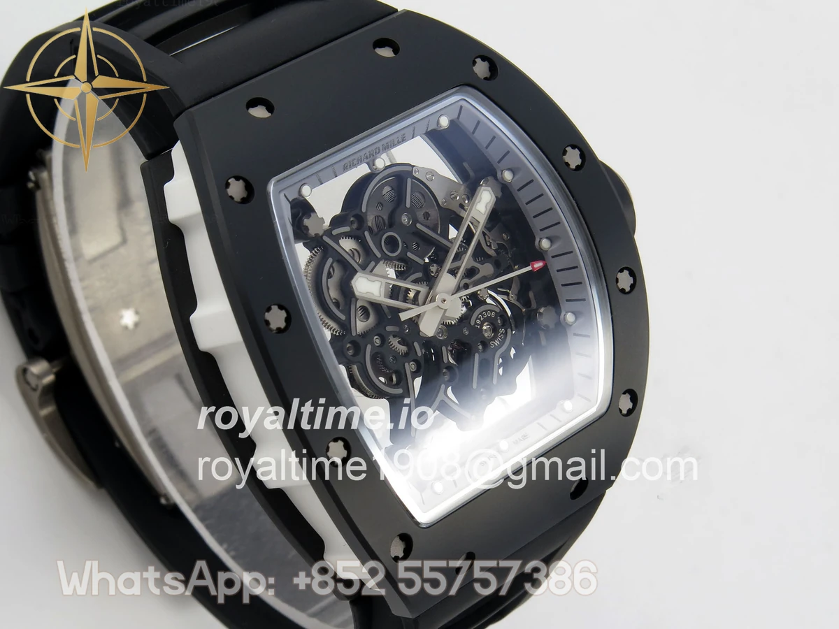 Richard Mille Custom RM055 Black Ceramic ZGF Silver Inner Bezel on Black Rubber Strap Vaucher Manufacture Fleurier Movement (Free Sprung) - Image 3