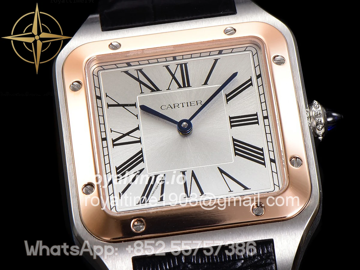 Cartier Santos-Dumont (Extra-Large) Silver Dial in Steel/Rose Gold on Black Leather Strap Ref. W2SA0017 - Image 3
