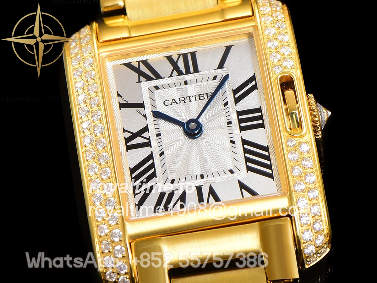 Cartier Tank Anglaise 30.2mm White Dial with Diamond Bezel in Yellow Gold - Image 3