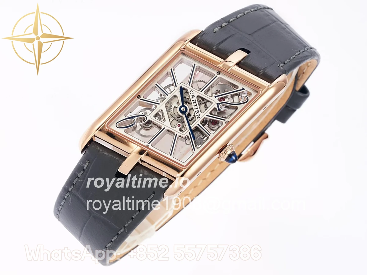Cartier Tank Asymetrique Watch on Rose Gold in Grey Leather Strap - Image 3