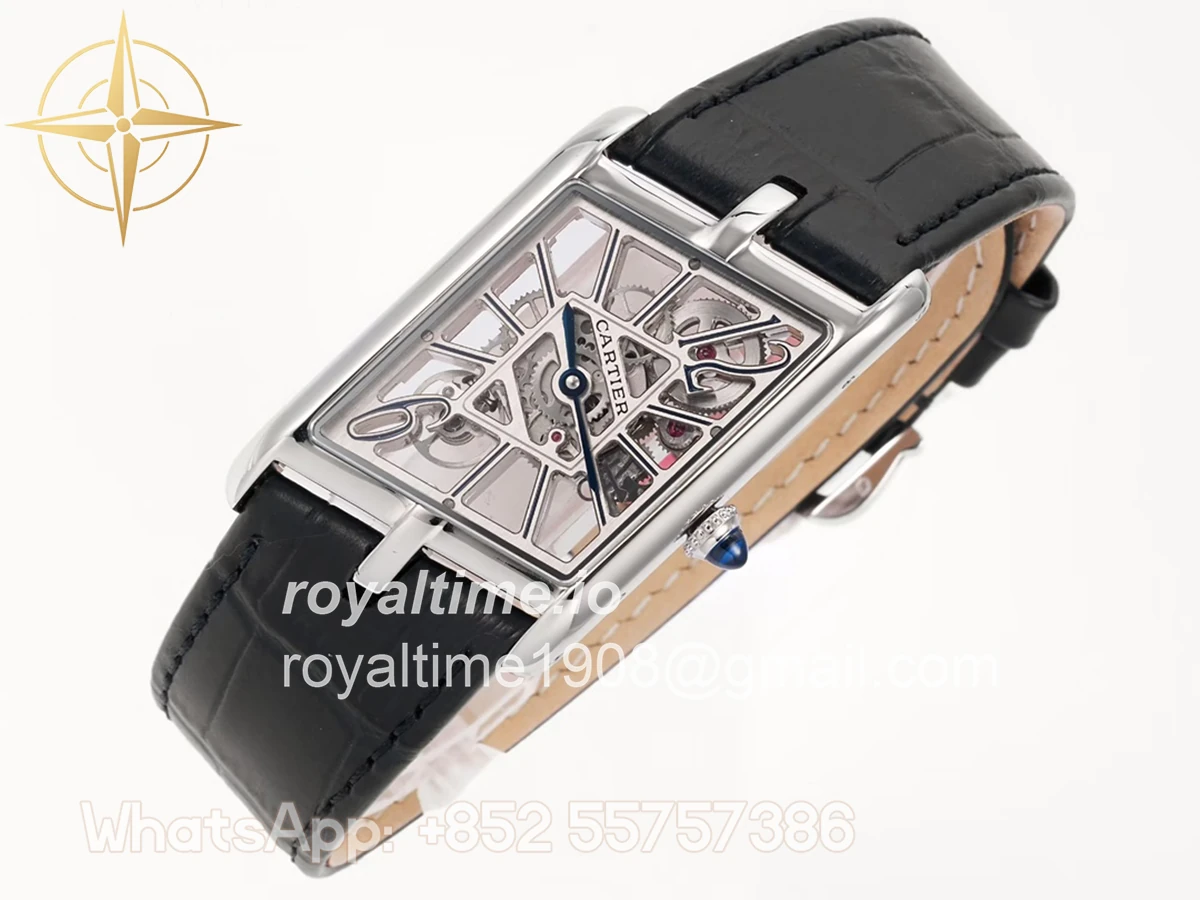 Cartier Tank Asymetrique Watch on Steel in Black Leather Strap - Image 3