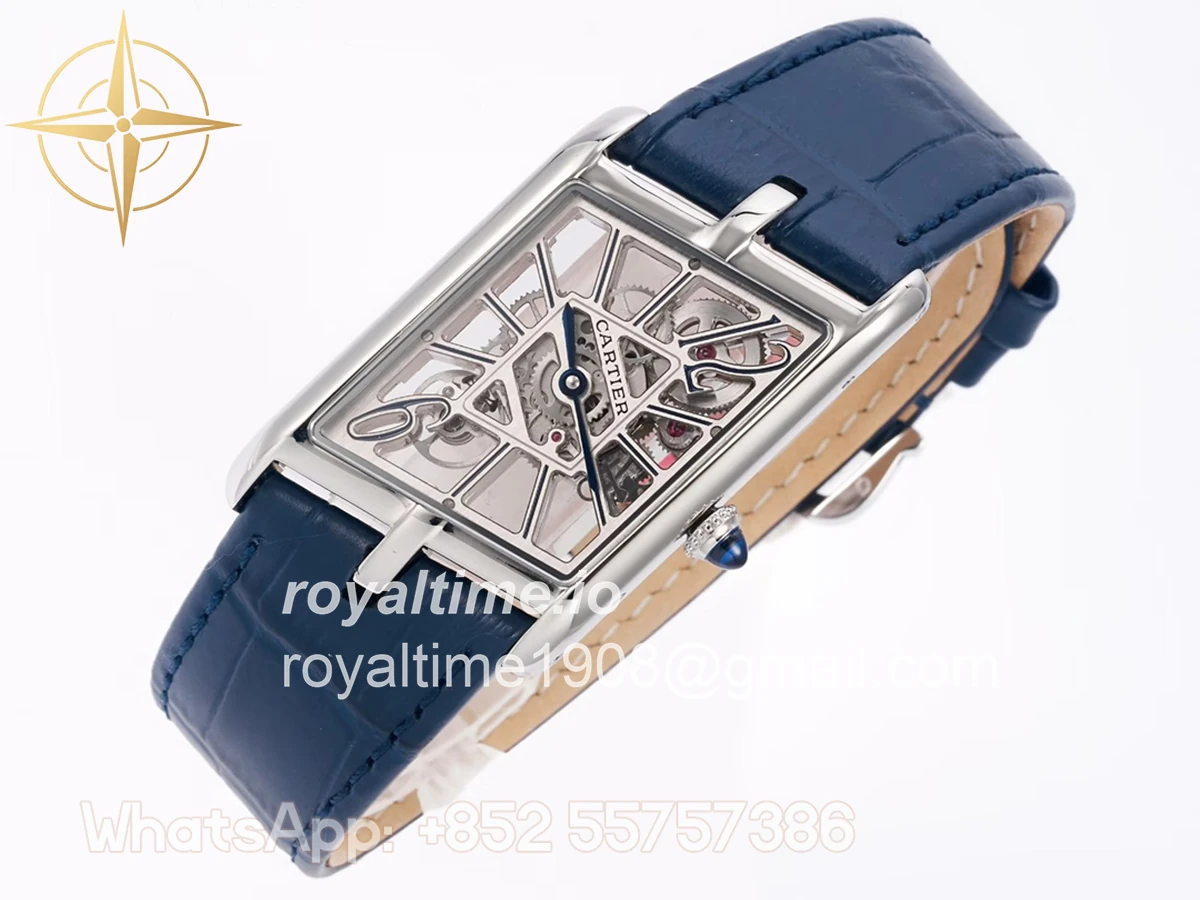 Cartier Tank Asymetrique Watch on Steel in Blue Leather Strap - Image 3