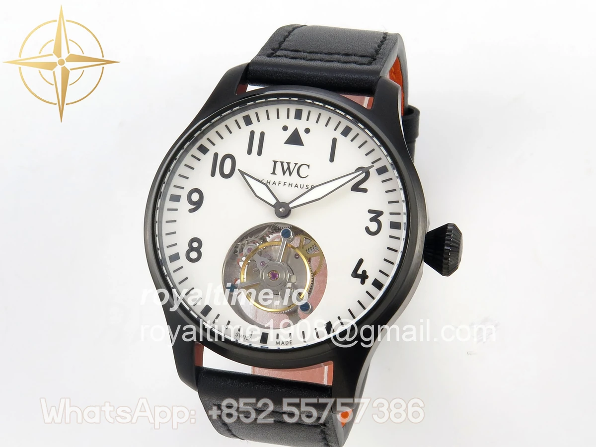 IWC Big Pilot 43 Tourbillon PVD RMSF Whtie Dial on Black Leather Strap - Image 3