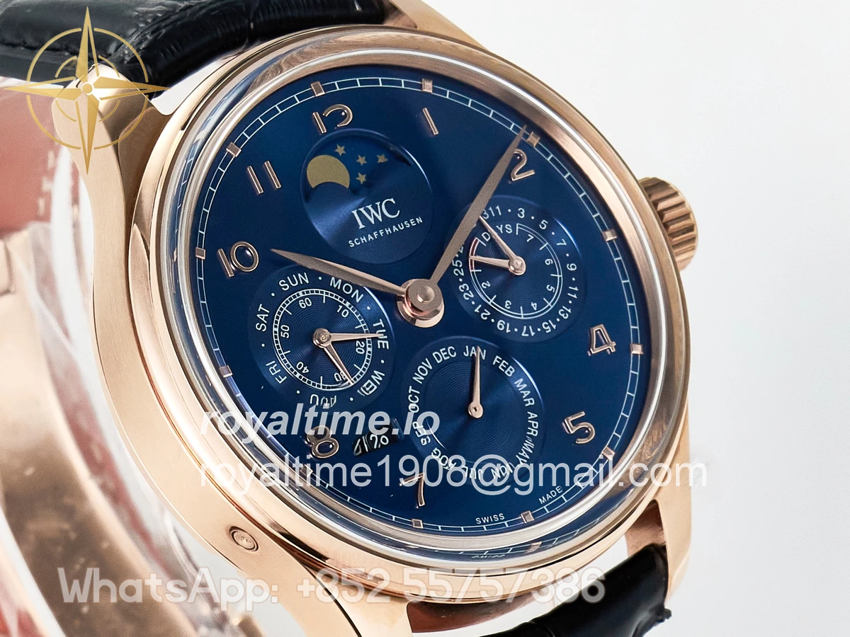 IWC IW5033 Portugieser Perpetual Calendar RG V9F White Dial on Black Leather Strap A52610 - Image 3