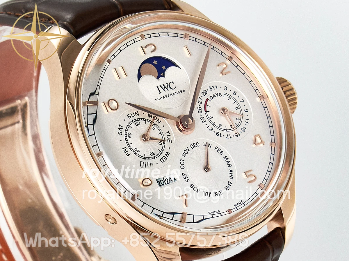IWC IW5033 Portugieser Perpetual Calendar RG V9F White Dial on Brown Leather Strap A52610 - Image 3