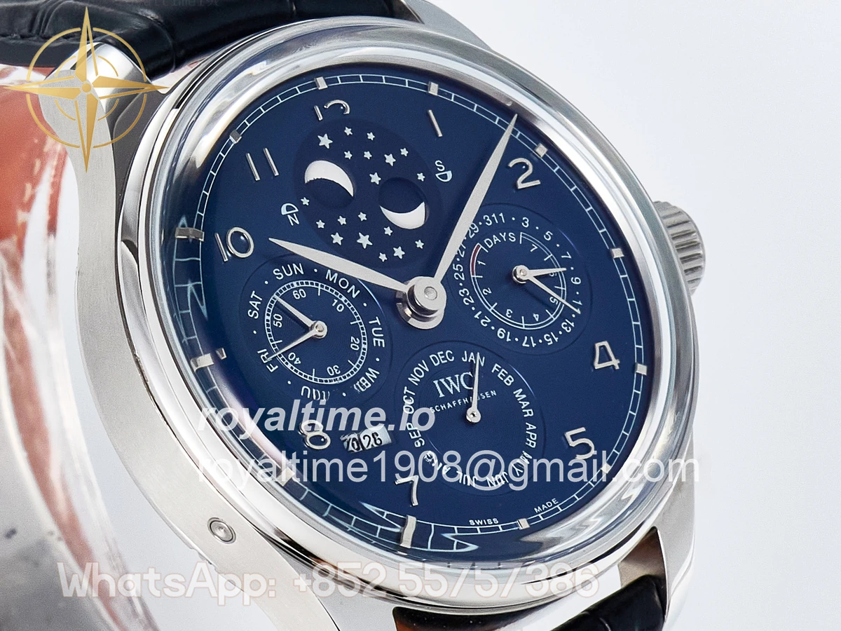 IWC IW5034 Portugieser Perpetual Calendar SS V9F Blue Dial on Black Leather Strap A52610 - Image 3