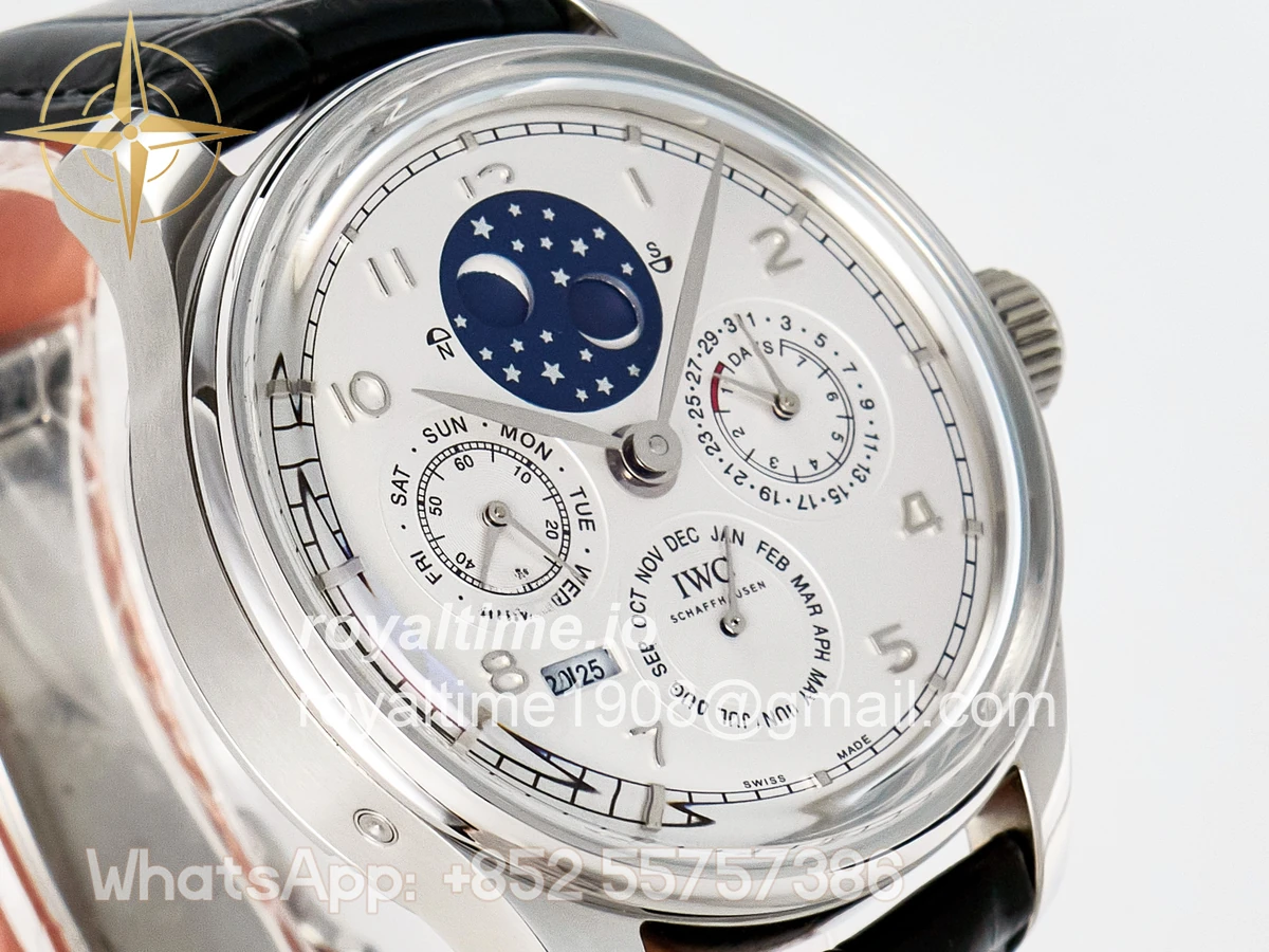 IWC IW5034 Portugieser Perpetual Calendar SS V9F White Dial on Black Leather Strap A52610 - Image 3