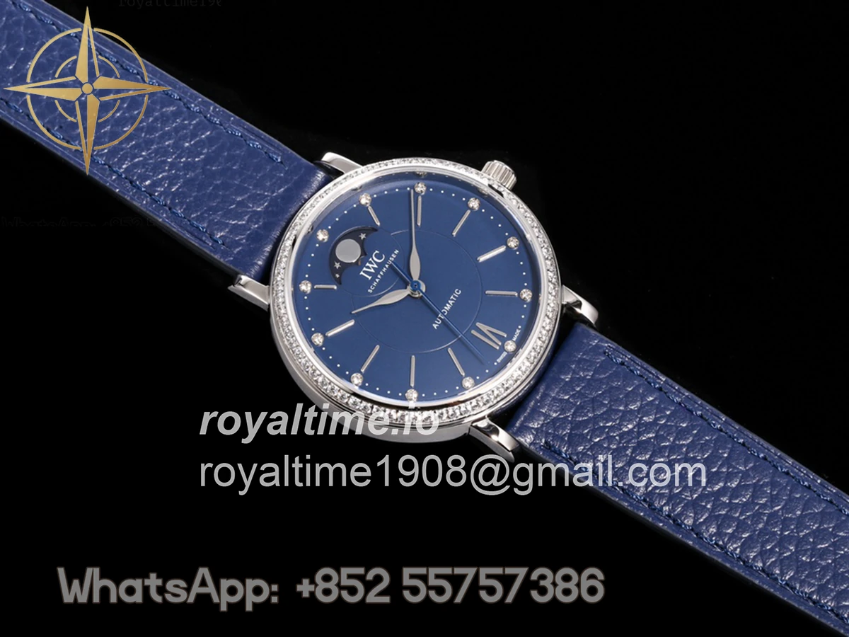 IWC Portofino IW6596 Automatic Moon Phase 37 Blue Dial on Blue Leather Strap - Image 3